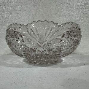 Vintage Heavy Cut Crystal Glass Bowl Sawtooth Edge Starburst Hobstar ABP Style
